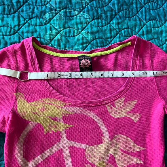 Lucky Brand Hot Pink Peace Mid-length Sleeve Shirt- Size Small - Picture 4 of 7